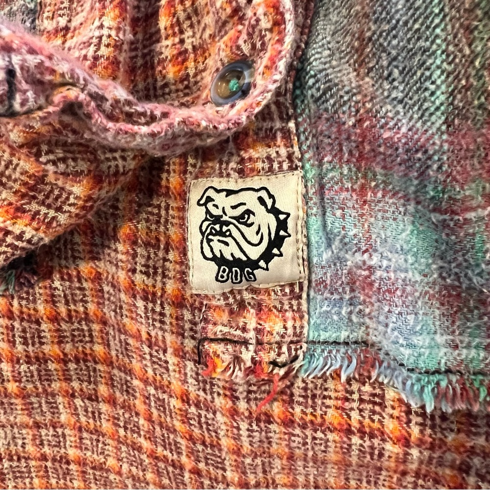 UO Patchwork BDG Robbie Spliced Flannel Button-Do… - image 9